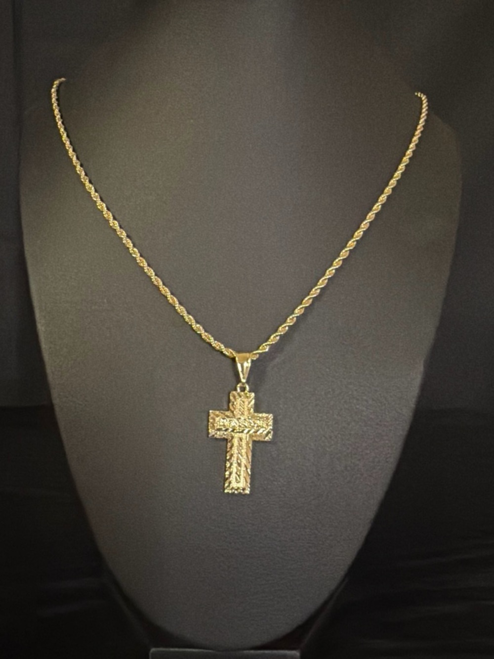 Textured Gold Cross Pendant Necklace for Women